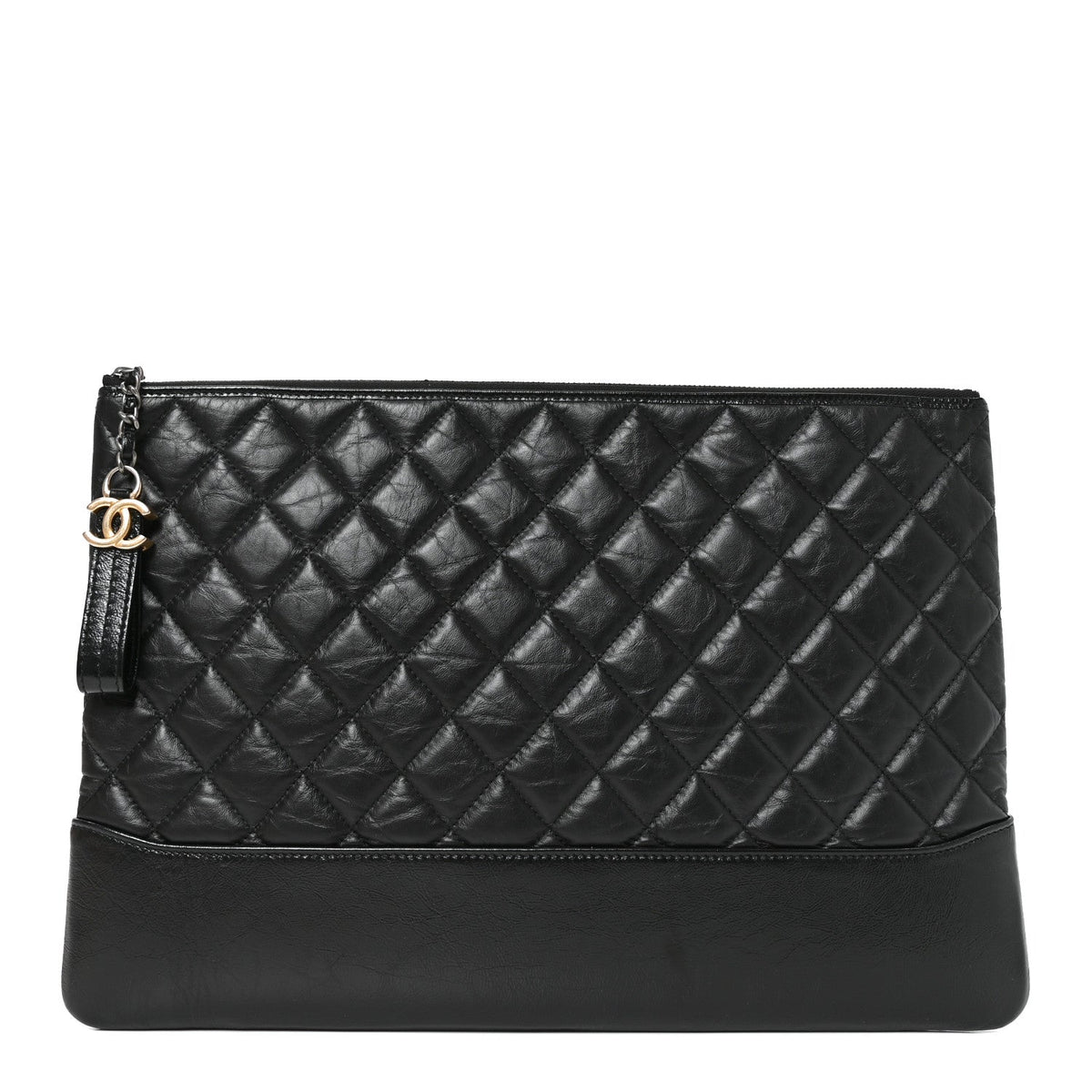 Aged Calfskin Quilted Large Gabrielle Cosmetic Case Black