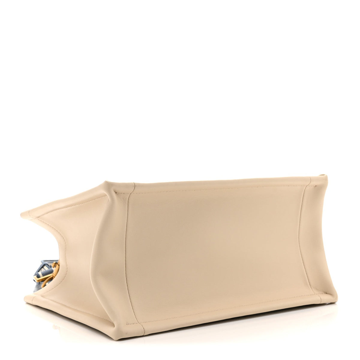 Oblique Chambray Calfskin Small Book Tote With Strap Blue Latte