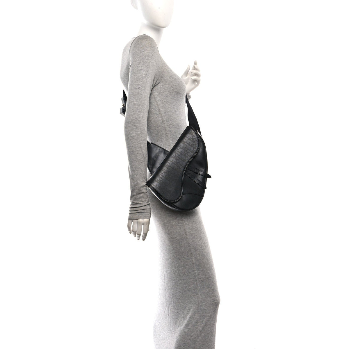 Calfskin Perforated Oblique Galaxy Mens Saddle Bag Black