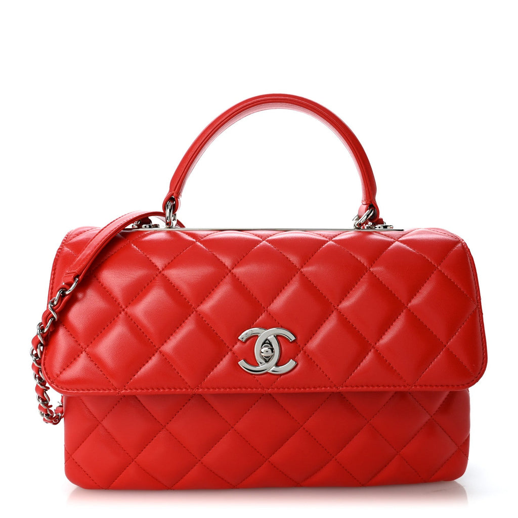 Lambskin Quilted Medium Trendy CC Flap Dual Handle Bag Red