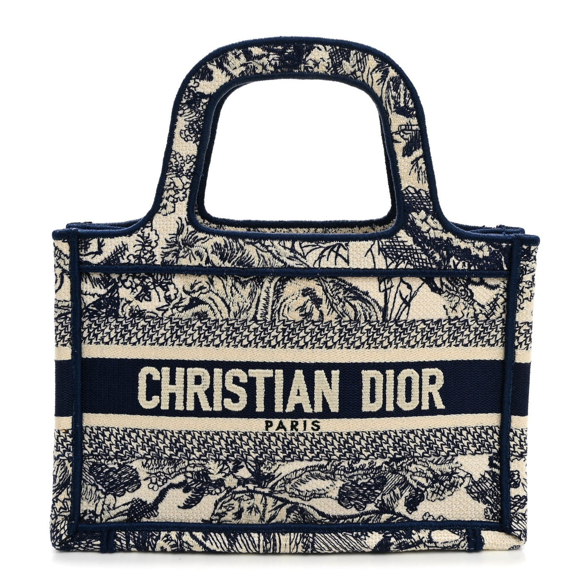 Canvas Embroidered Mini Toile De Jouy Book Tote Blue