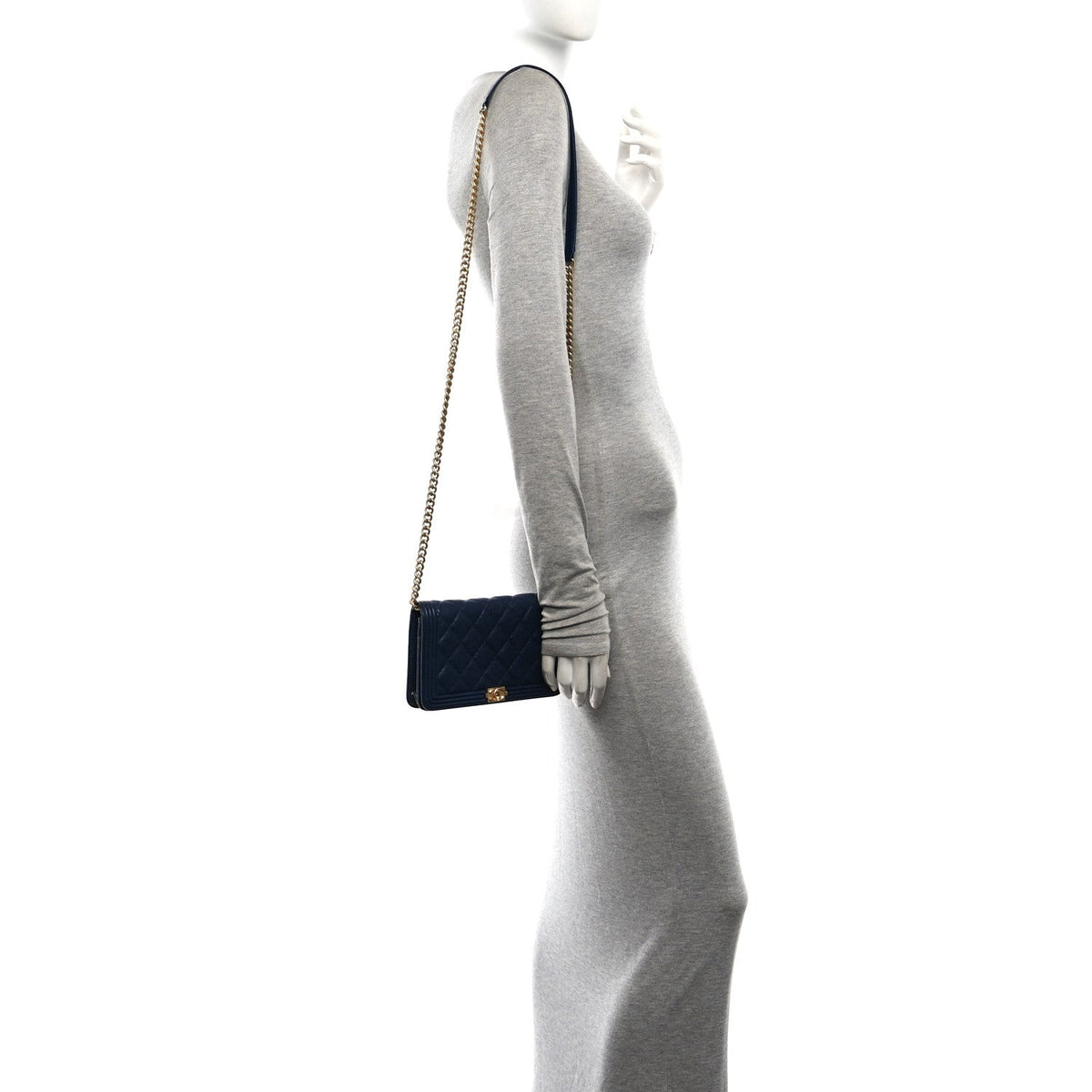 Caviar Quilted Boy Wallet On Chain WOC Navy