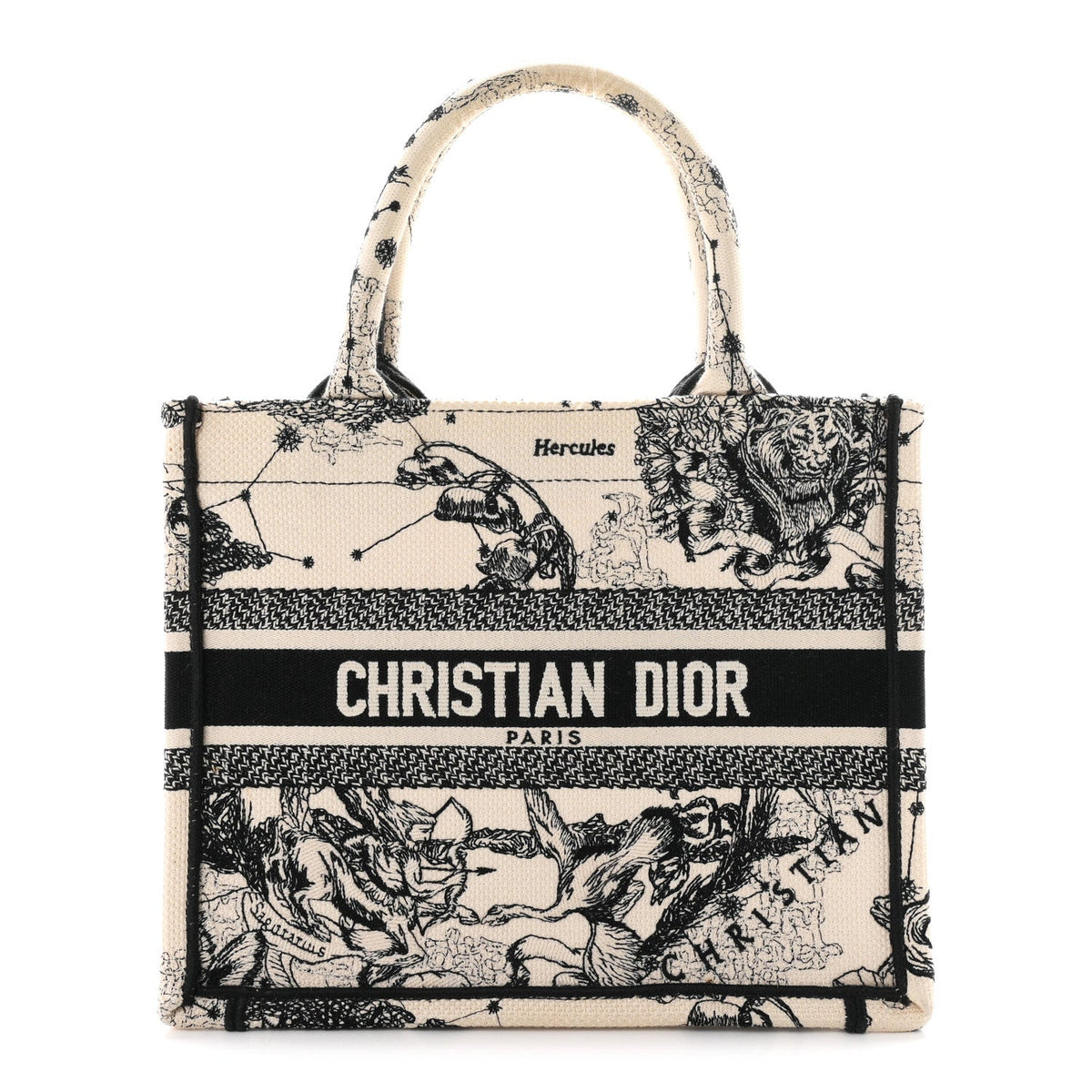 Canvas Embroidered Small Zodiac Toile De Jouy Book Tote Latte