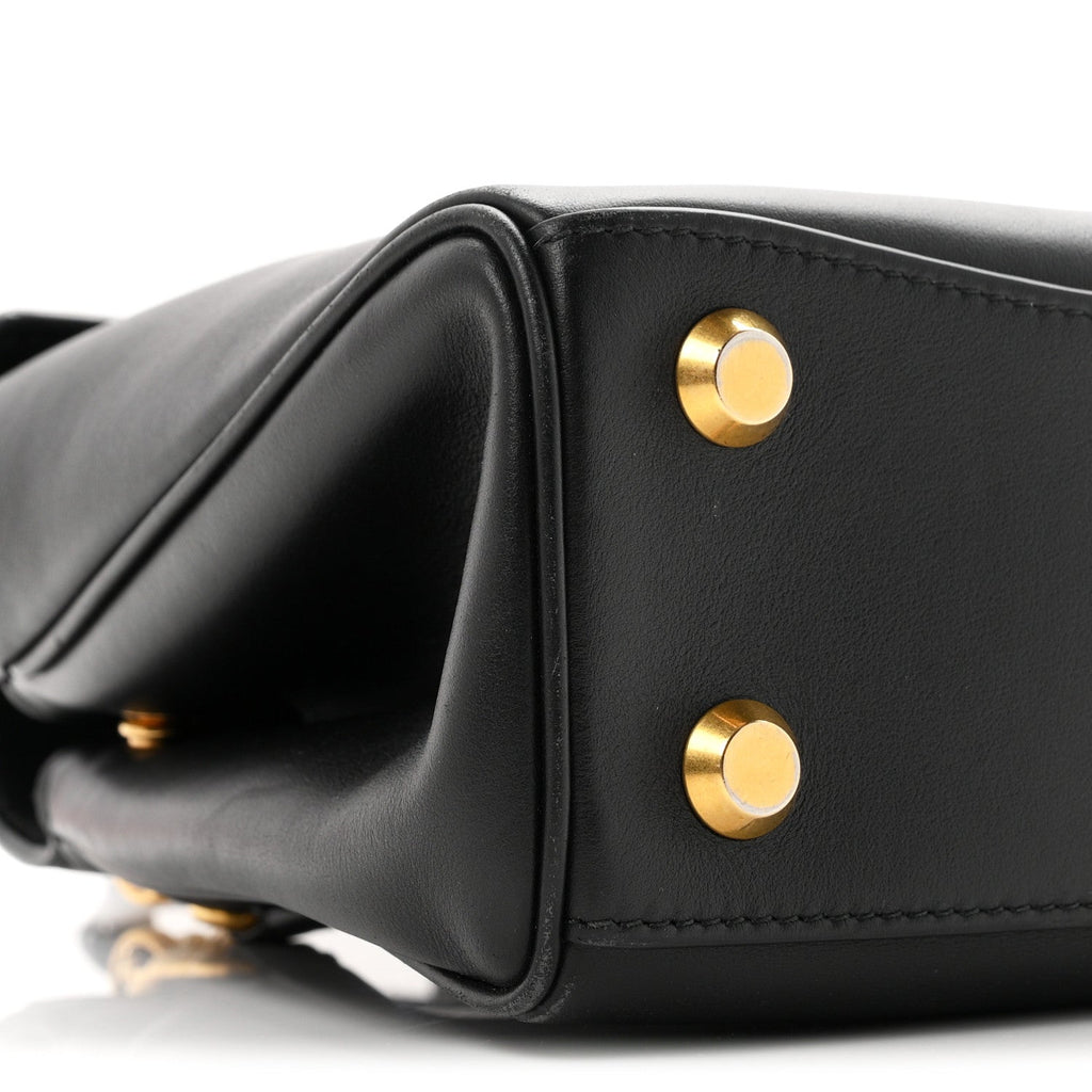 Natural Smooth Calfskin Mini Rodeo Top Handle Handbag Black