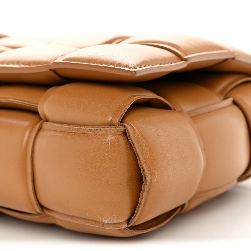 Nappa Maxi Intreccio Padded Cassette Crossbody Bag Caramel