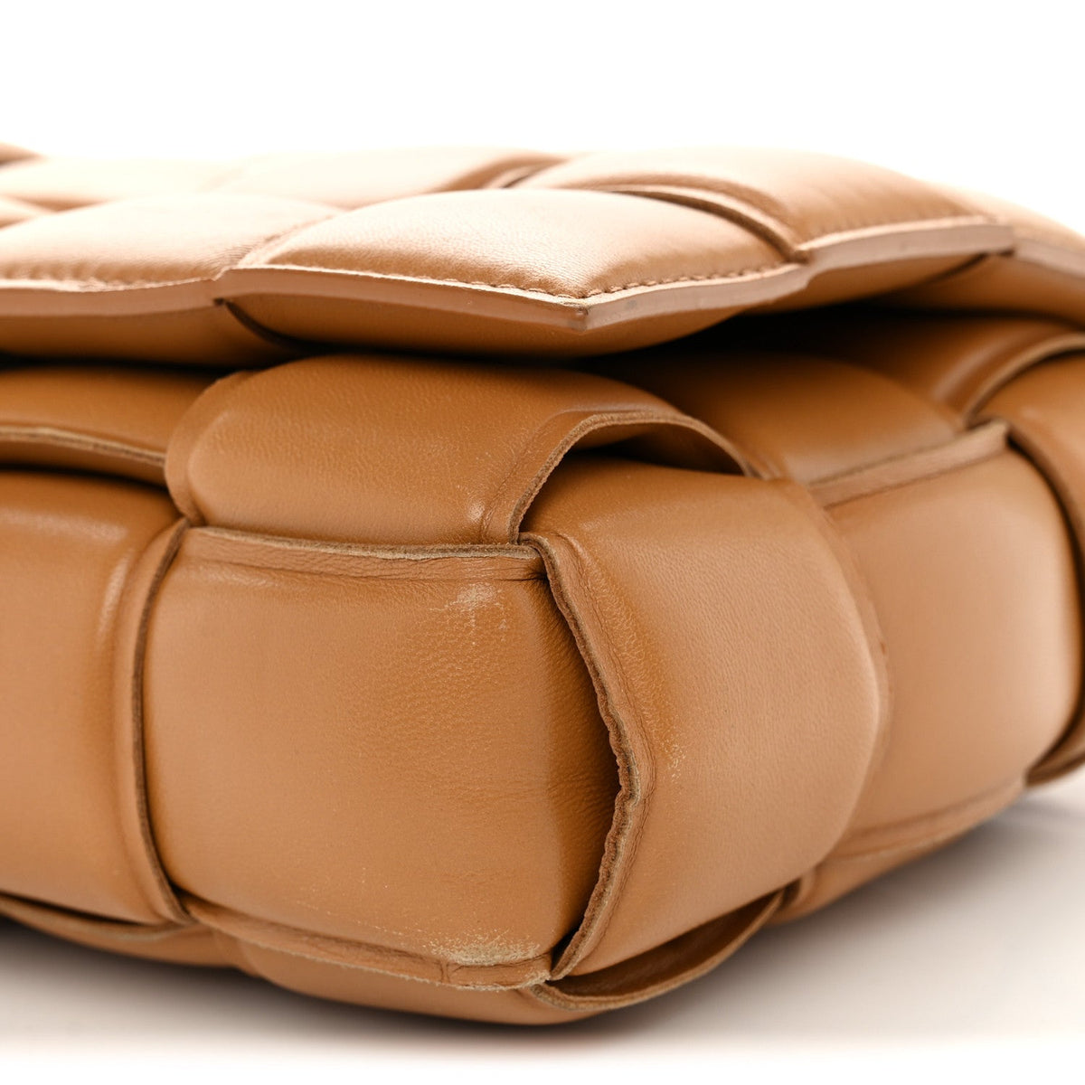 Nappa Maxi Intreccio Padded Cassette Crossbody Bag Caramel