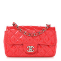Patent Calfskin Quilted Mini Rectangular Flap Coral