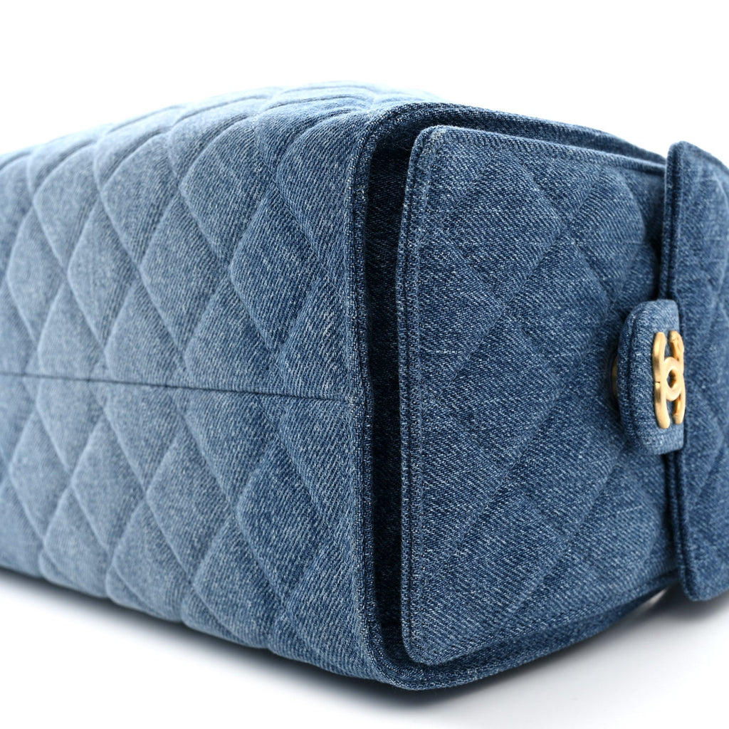 Washed Denim Quilted Small Chanel 25 Handbag Blue