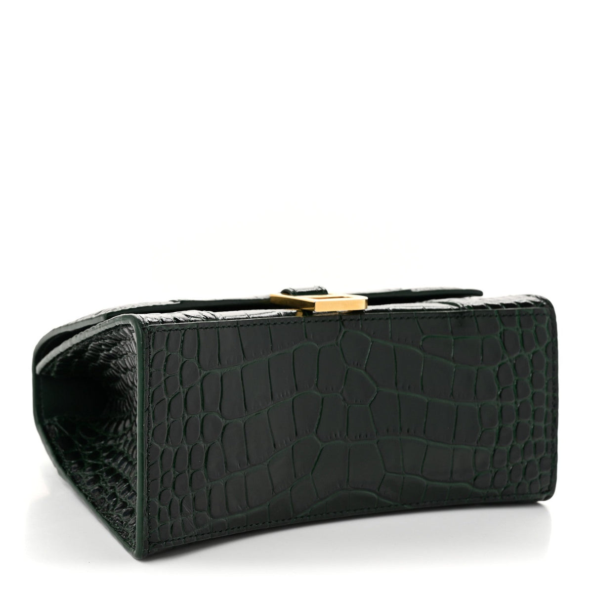 Shiny Calfskin Crocodile Embossed Small Hourglass Top Handle Bag Forest Green
