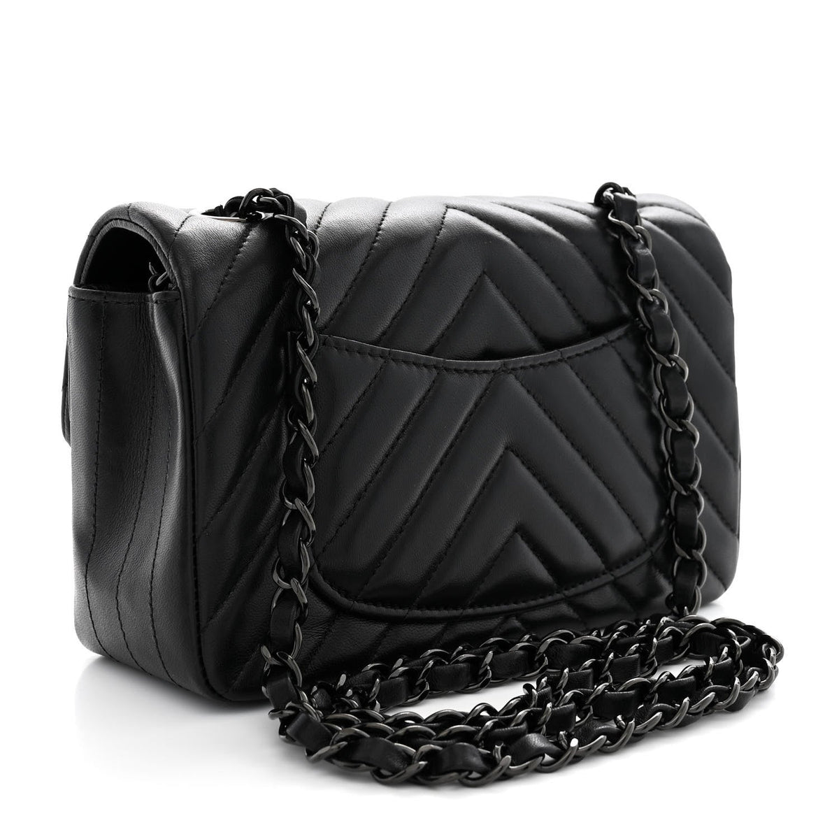Lambskin Chevron Quilted Mini Rectangular Flap So Black