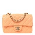 Lambskin Quilted Mini Rectangular Flap Light Orange