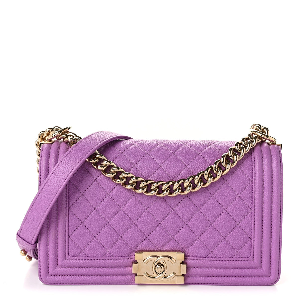 Caviar Quilted Medium Boy Flap Purple