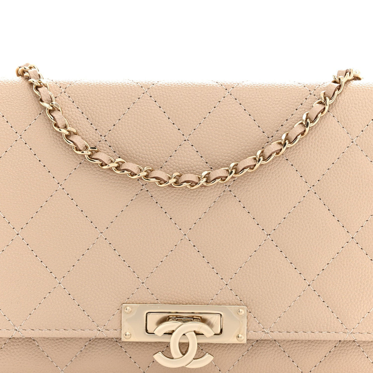 Caviar Quilted Golden Class Wallet On Chain WOC Beige