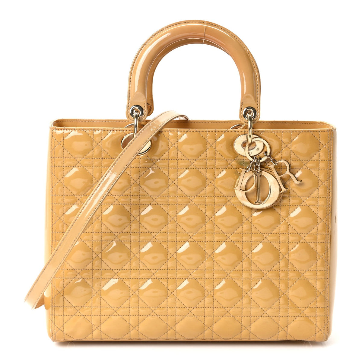 Patent Cannage Large Lady Dior Beige