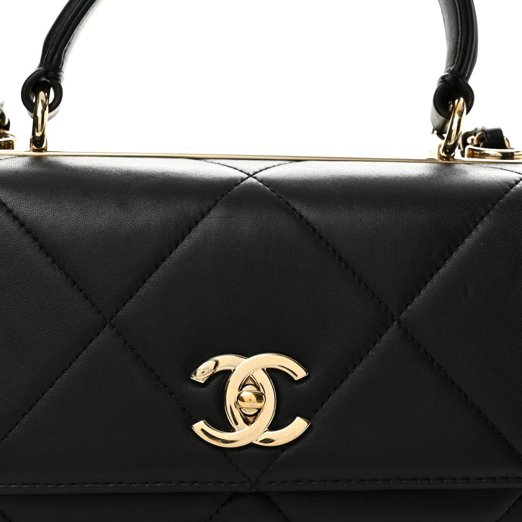 Lambskin Quilted Medium Trendy CC Flap Dual Handle Bag Black