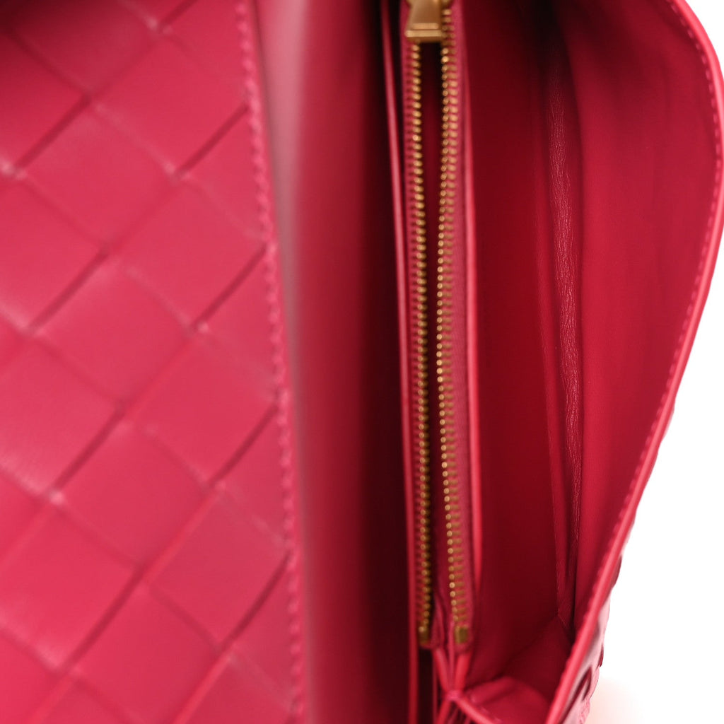 Nappa Intrecciato Wallet On Strap Cranberry