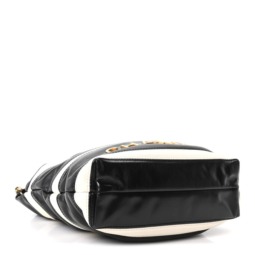 Shiny Calfskin Striped Mini Chanel 22 Black White