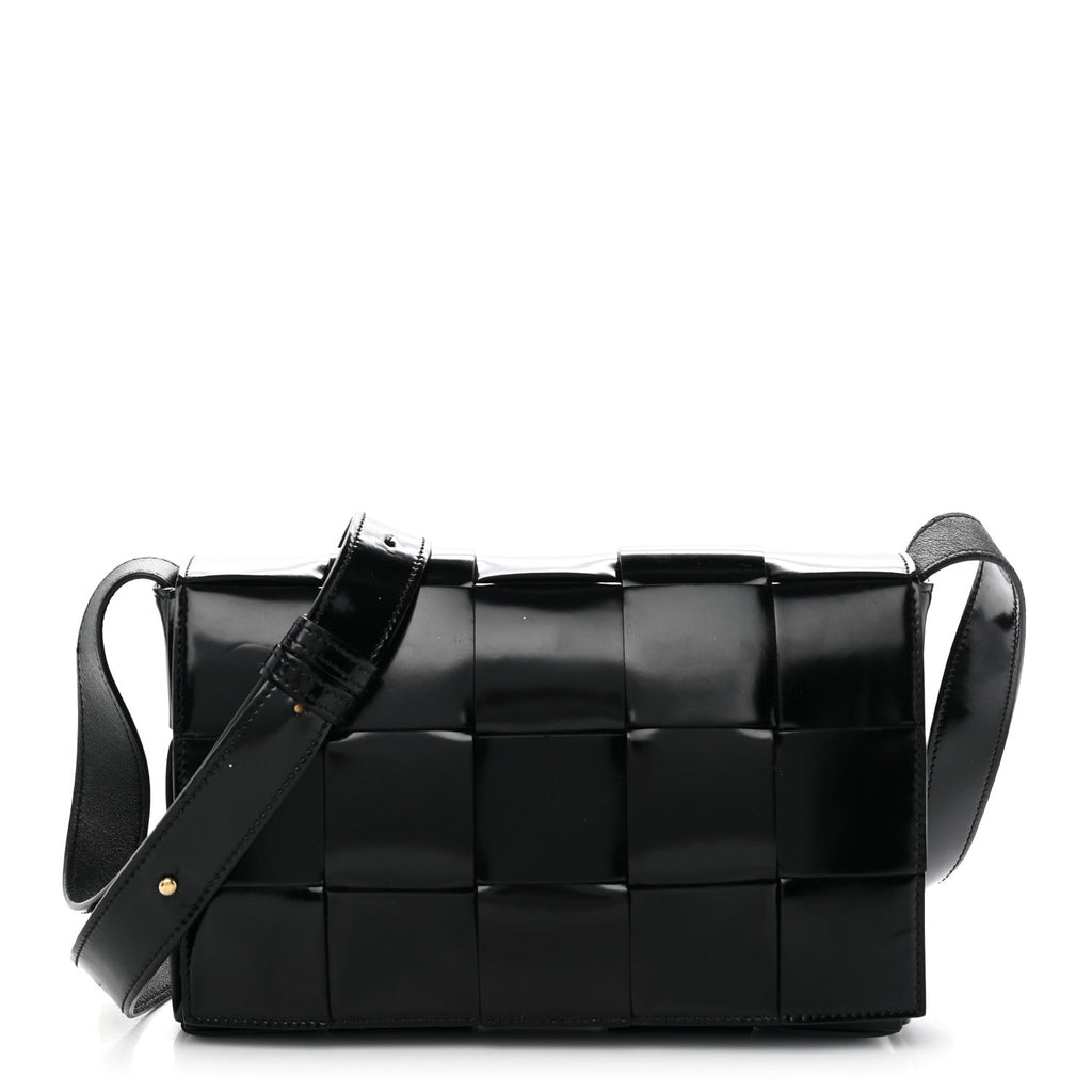 Patent Maxi Intrecciato Cassette Crossbody Bag Black