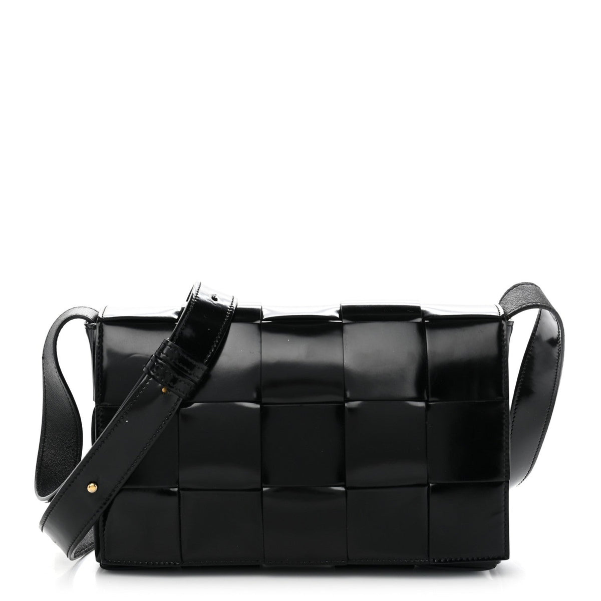 Patent Maxi Intrecciato Cassette Crossbody Bag Black