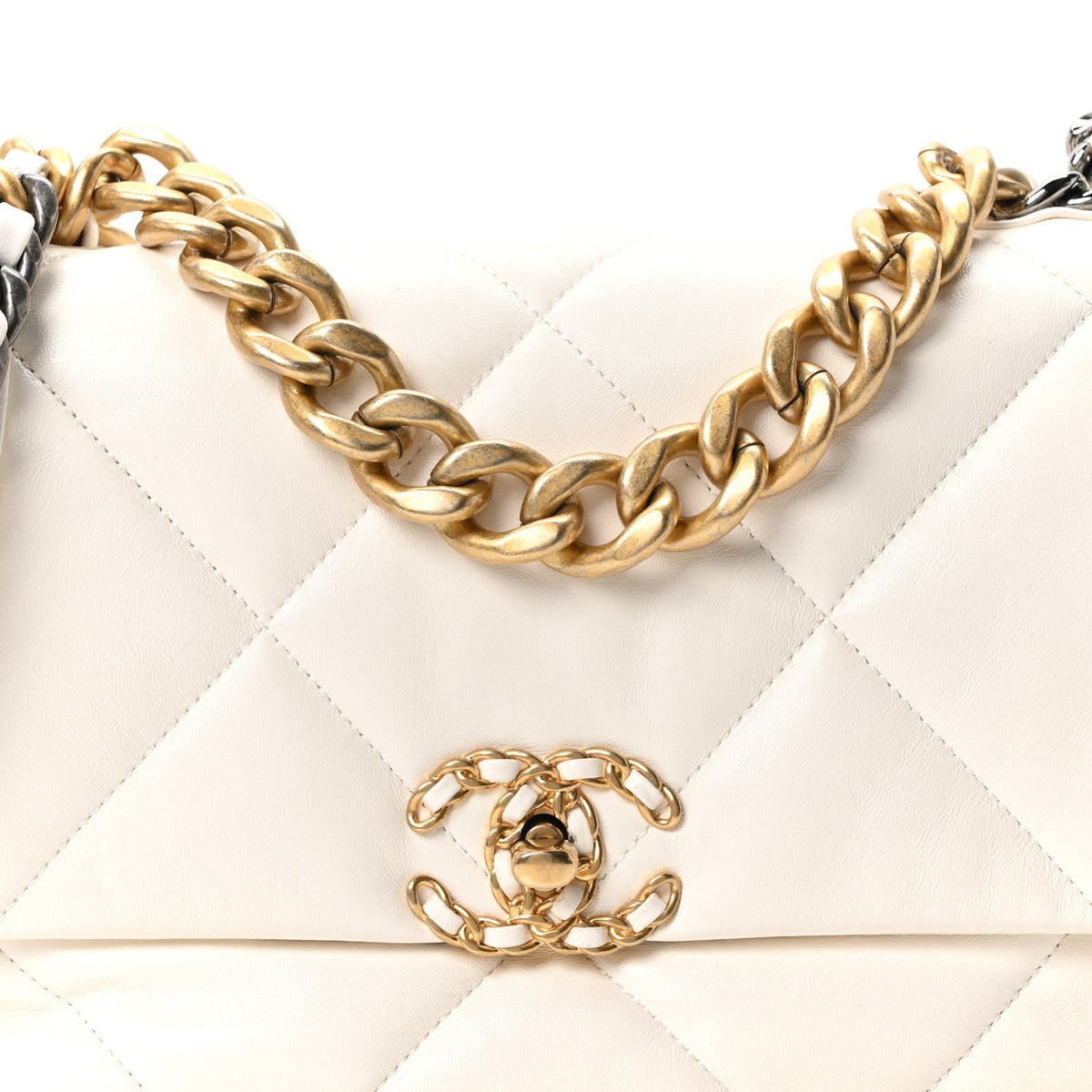Lambskin Quilted Large Chanel 19 Flap White