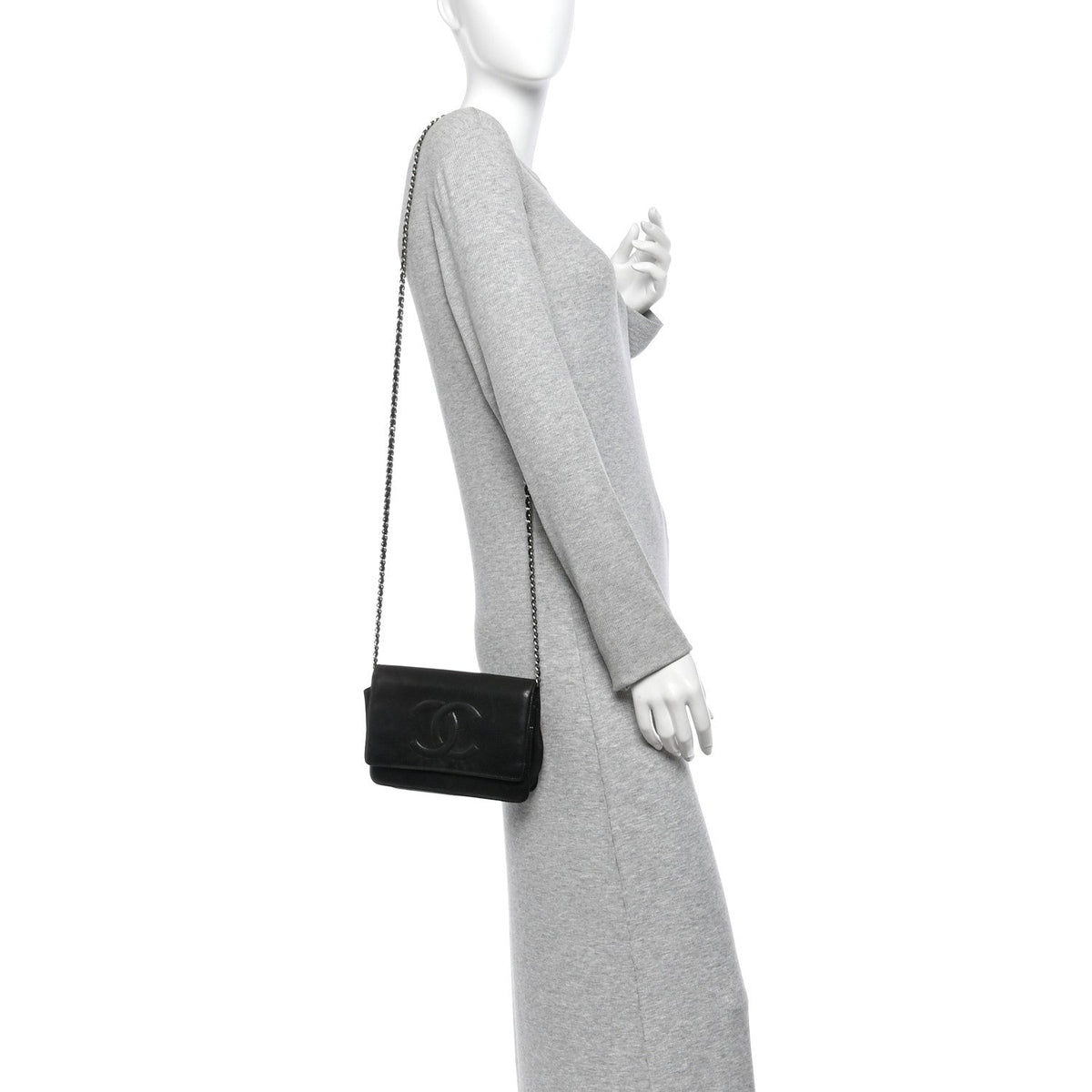 Lambskin Timeless CC Wallet On Chain WOC Black