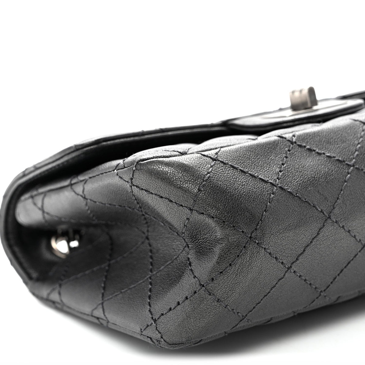 Metallic Sheepskin Quilted 2.55 Reissue Mini Flap Dark Silver