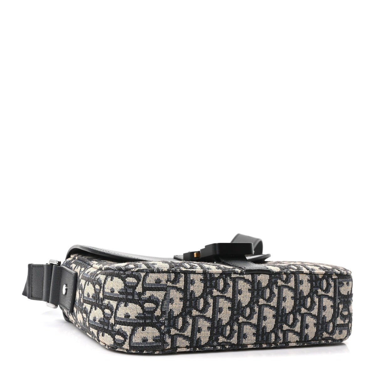 Oblique Jacquard Grained Calfskin Small Saddle Messenger Bag Beige Black