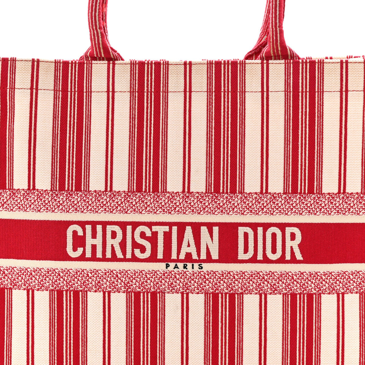 Canvas Embroidered Mykonos Large Striped Book Tote Red