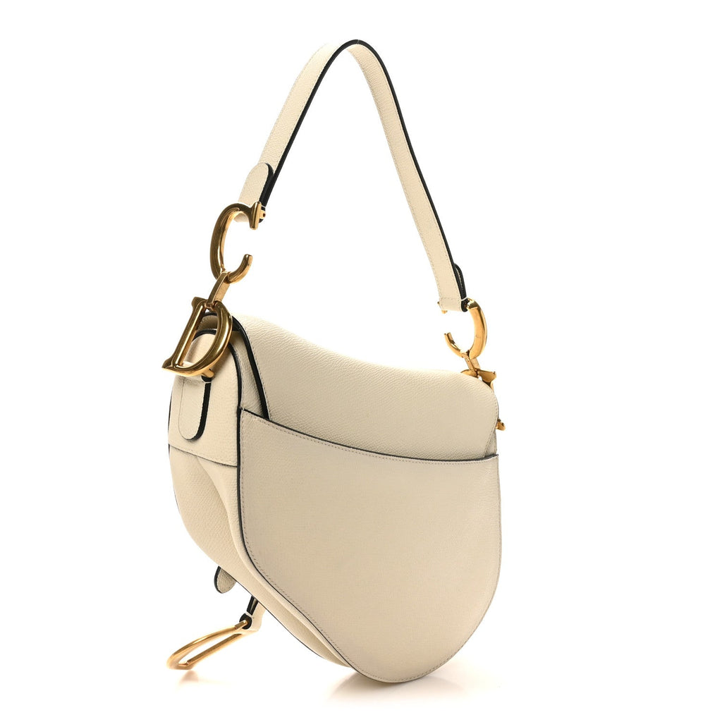 Grained Calfskin Saddle Bag White