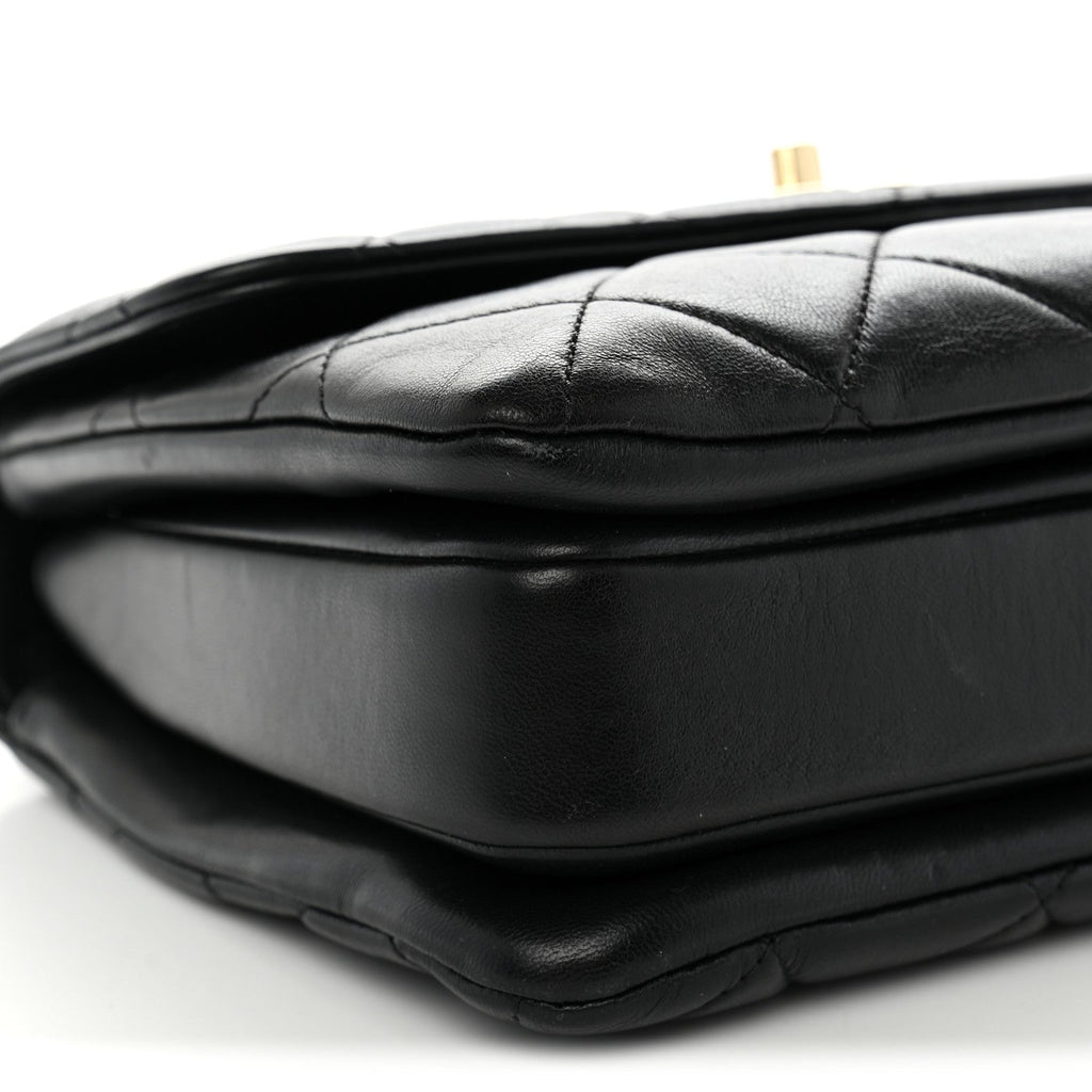 Lambskin Quilted Small Trendy CC Dual Handle Flap Bag Black