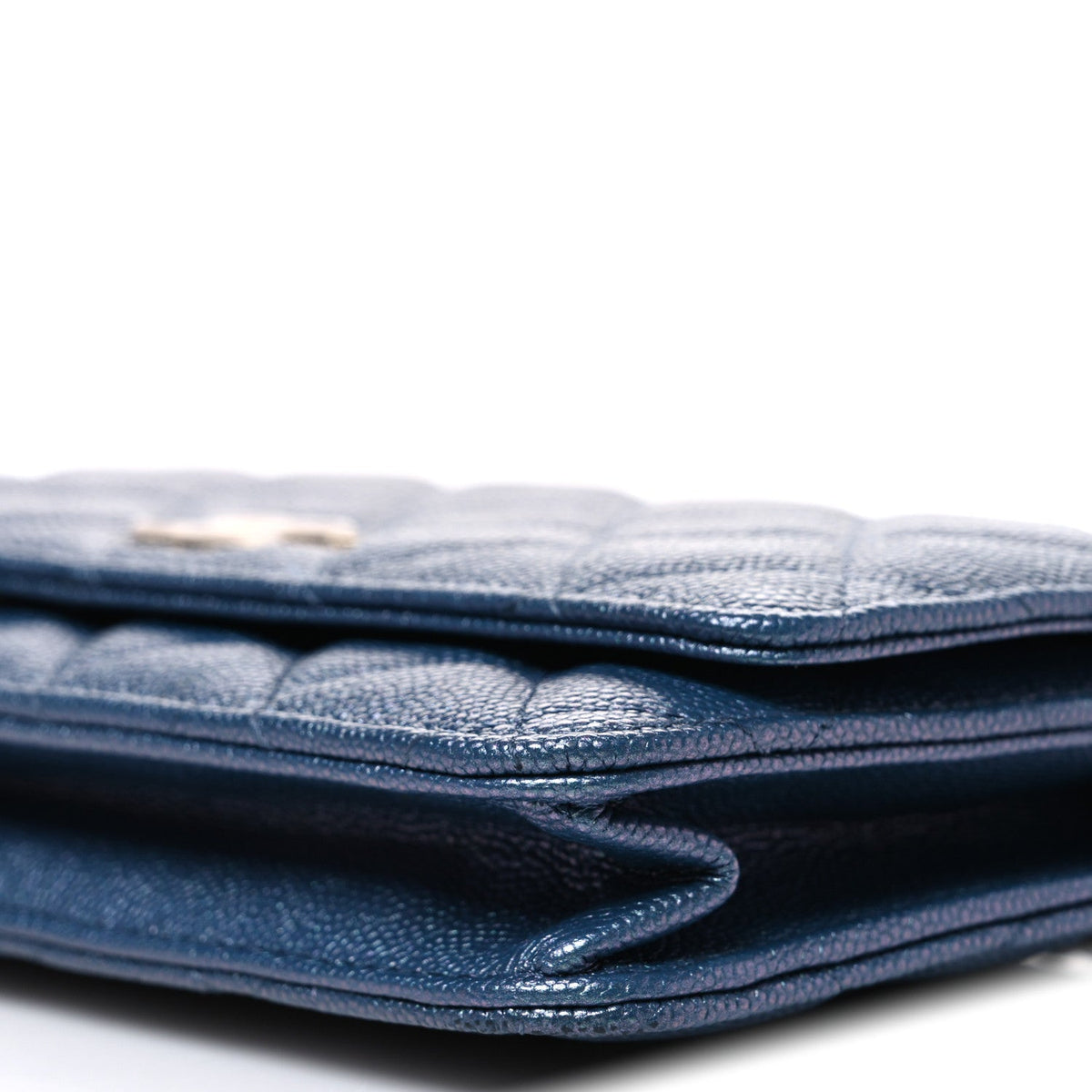 Iridescent Caviar Quilted Wallet on Chain WOC Dark Blue