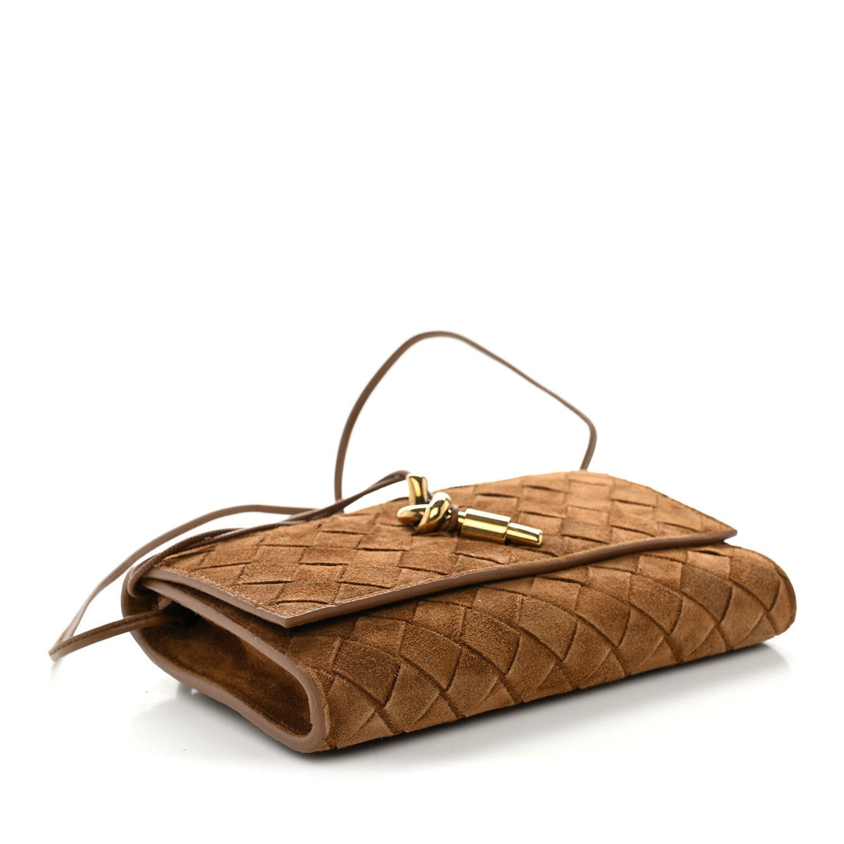 Suede Intrecciato Andiamo Pouch On Strap Dark Caramel