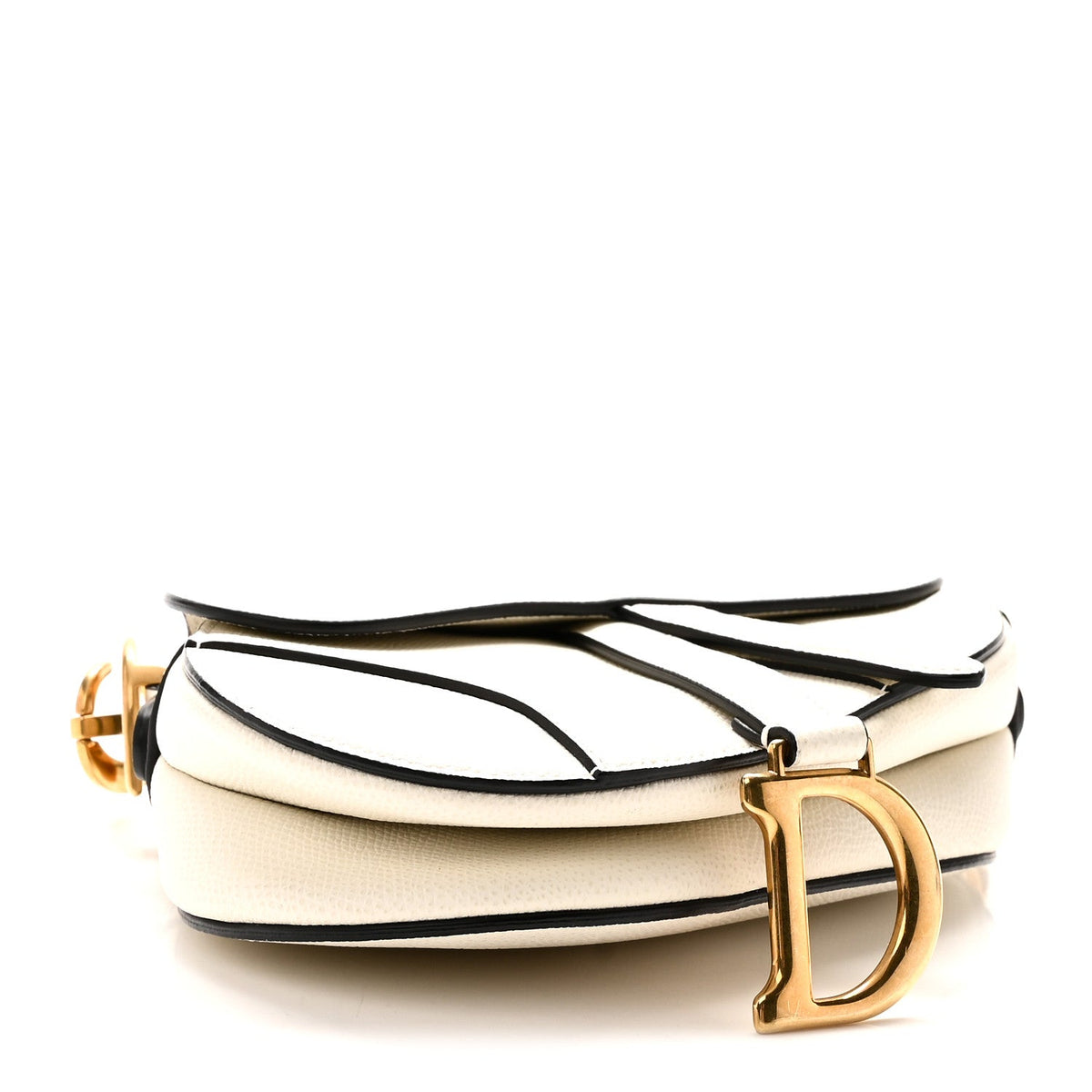 Grained Calfskin Mini Saddle Bag White