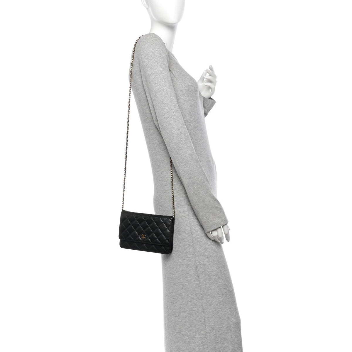 Caviar Quilted Wallet on Chain WOC Black