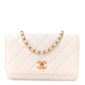 Lambskin Quilted CC Pearl Crush Wallet on Chain WOC White