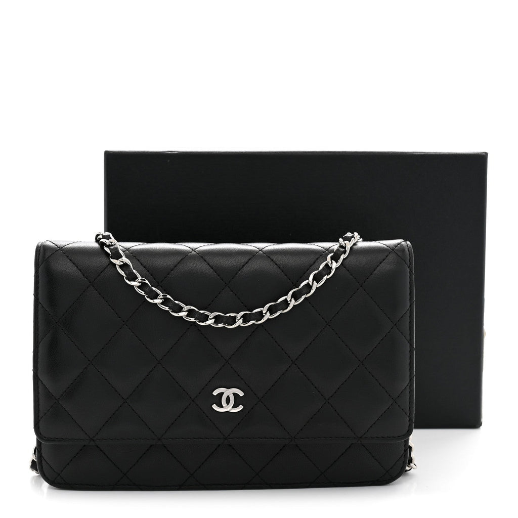 Lambskin Quilted Wallet On Chain WOC Black