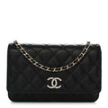 Caviar Quilted Crystal CC Wallet On Chain WOC Black