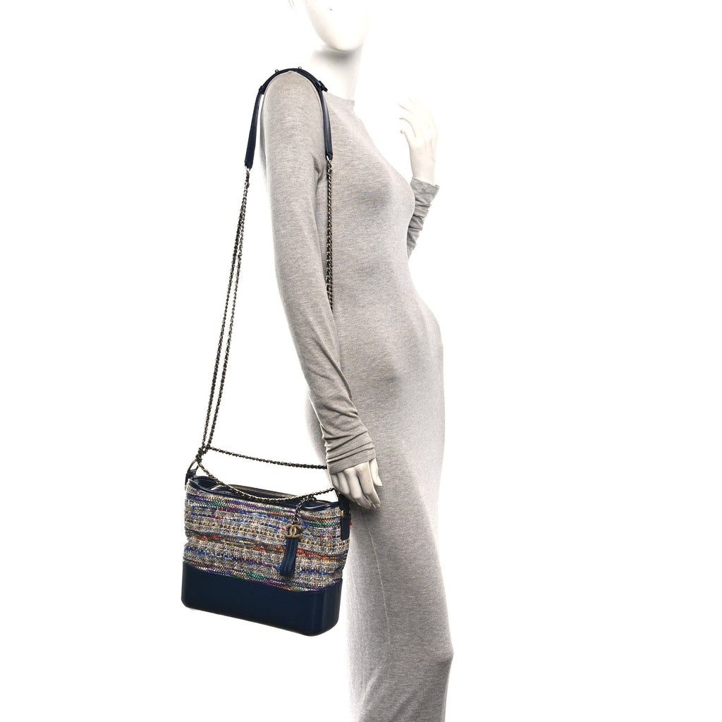 Tweed Calfskin Quilted Medium Gabrielle Hobo Navy