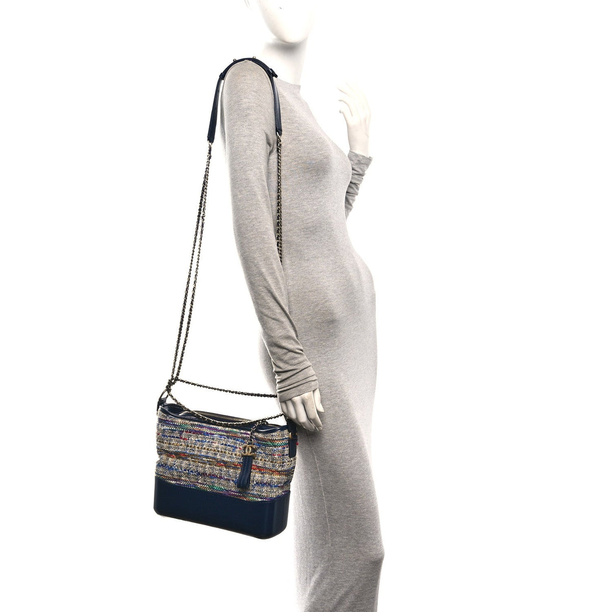 Tweed Calfskin Quilted Medium Gabrielle Hobo Navy