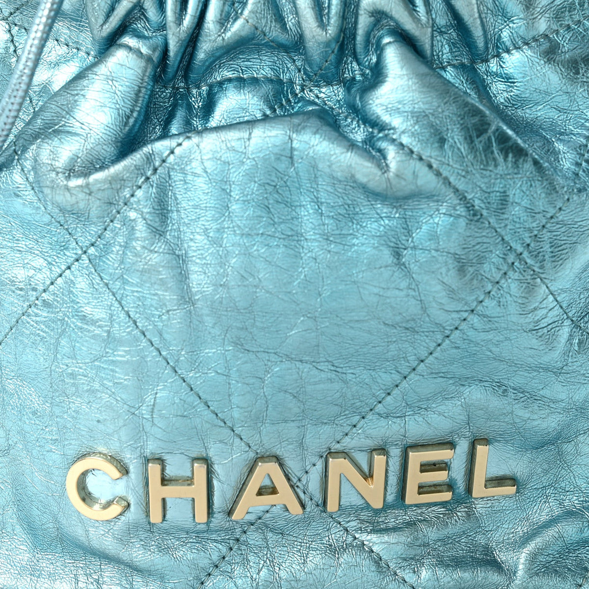 Metallic Calfskin Quilted Mini Chanel 22 Blue