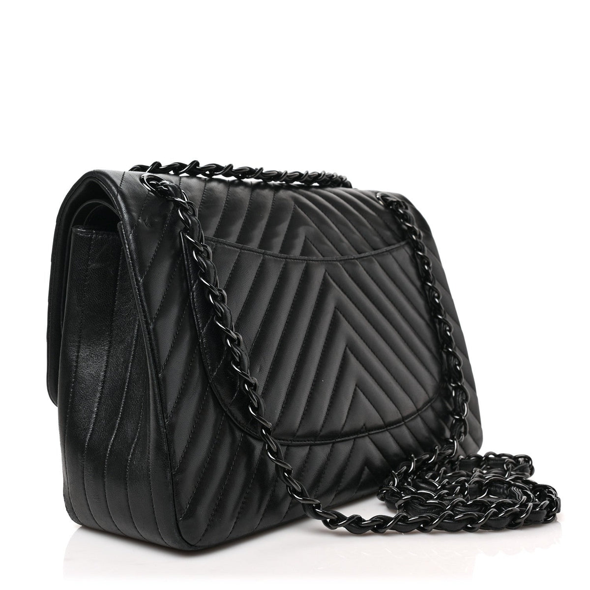 Lambskin Chevron Quilted Jumbo Double Flap So Black