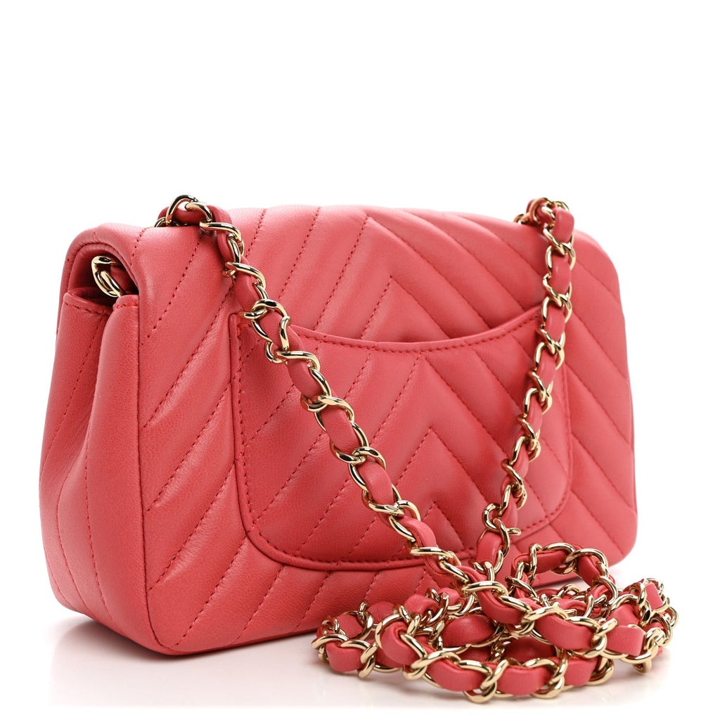 Lambskin Chevron Quilted Mini Rectangular Flap Pink