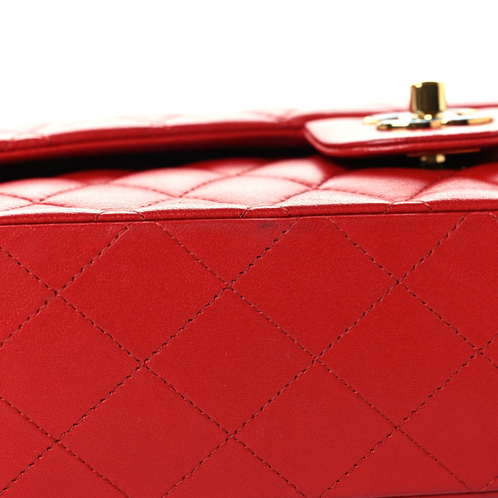 Lambskin Quilted Medium Double Flap Red