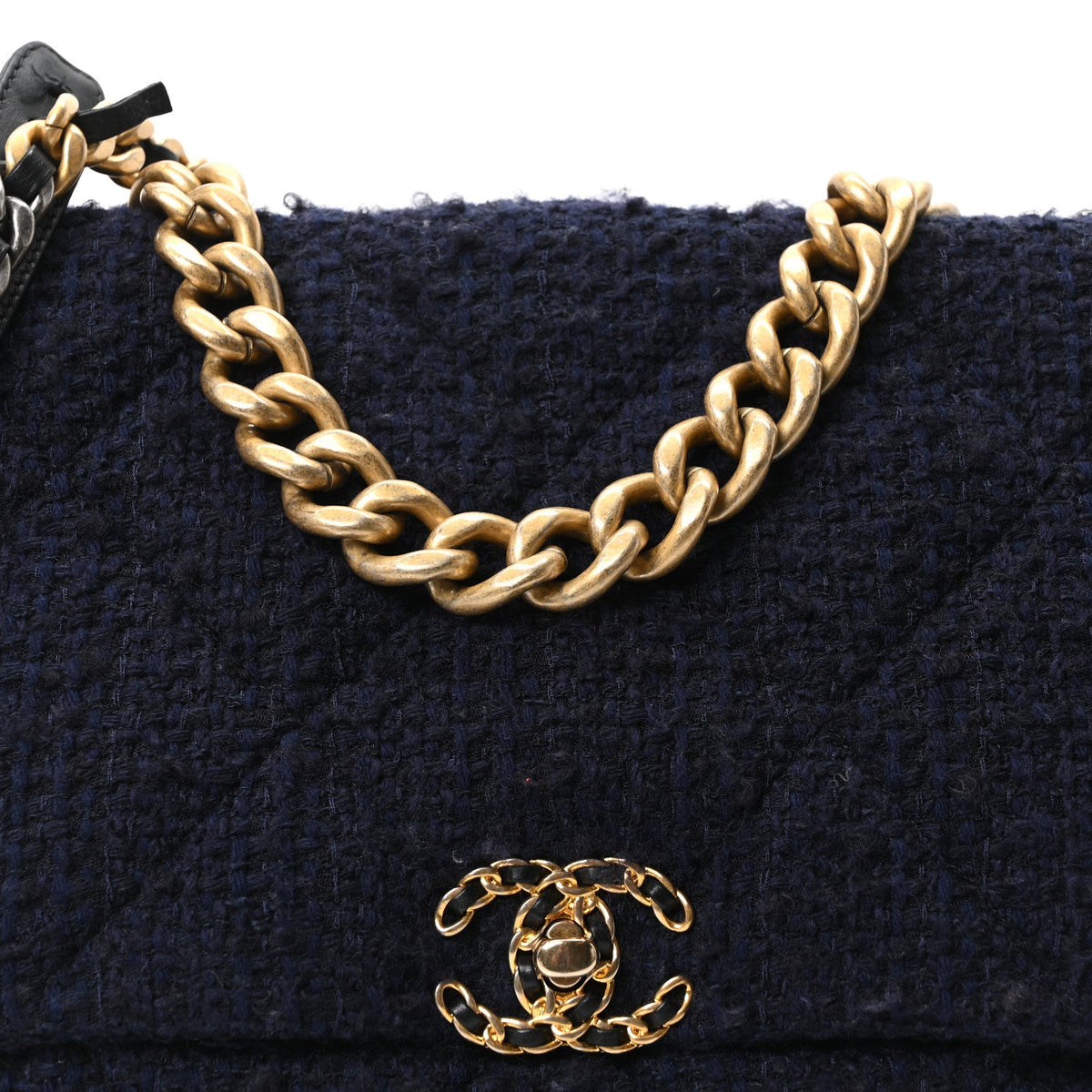 Tweed Quilted Maxi Chanel 19 Flap Navy