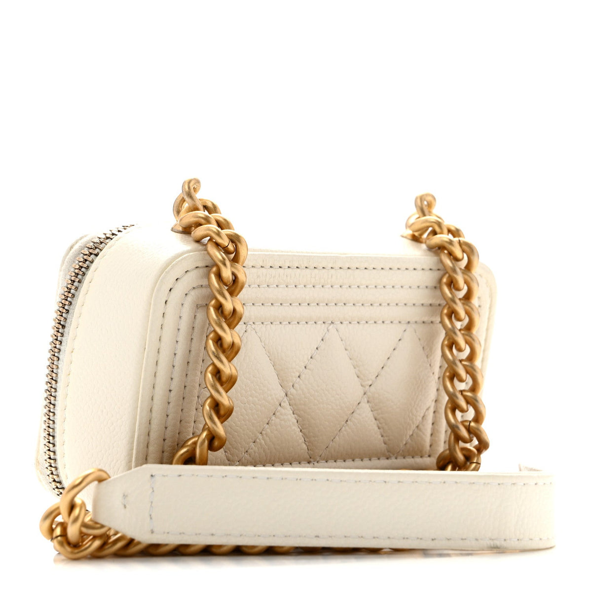 Caviar Quilted Mini Boy Clutch With Chain White