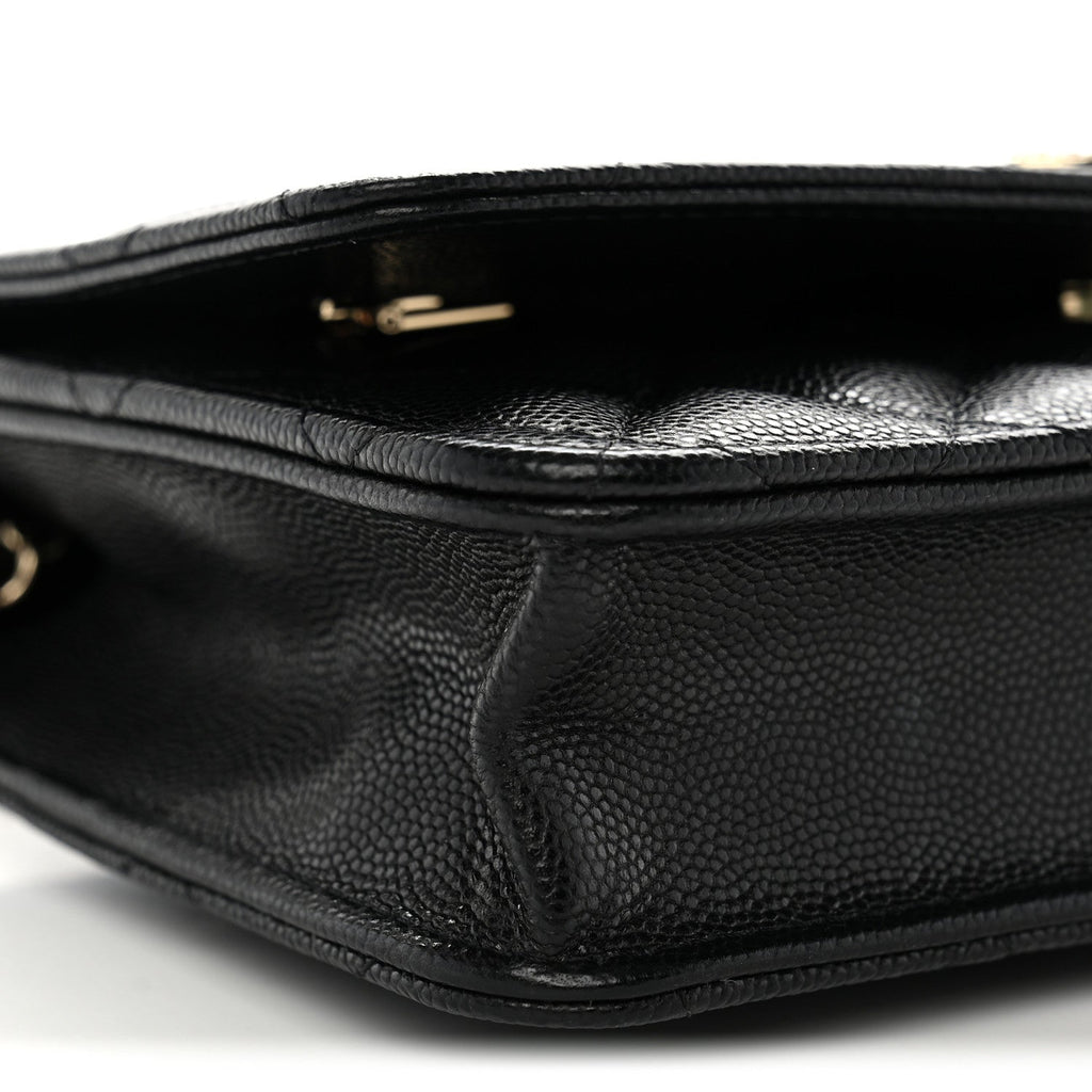 Caviar Quilted Crystal CC Wallet On Chain WOC Black