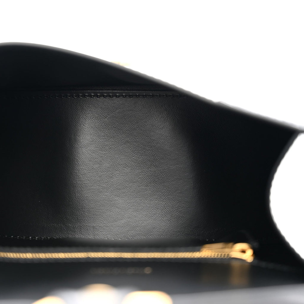 Shiny Box Calfskin Small Hourglass Top Handle Bag Black