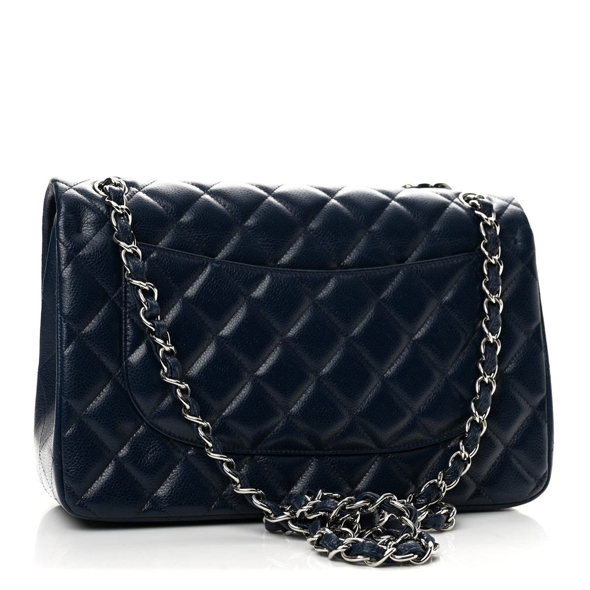Caviar Quilted Jumbo Double Flap Navy Blue