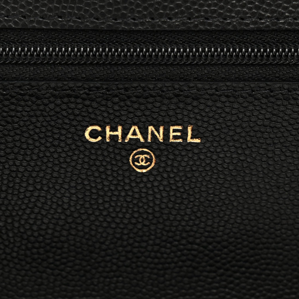 Caviar Quilted Crystal CC Wallet On Chain WOC Black