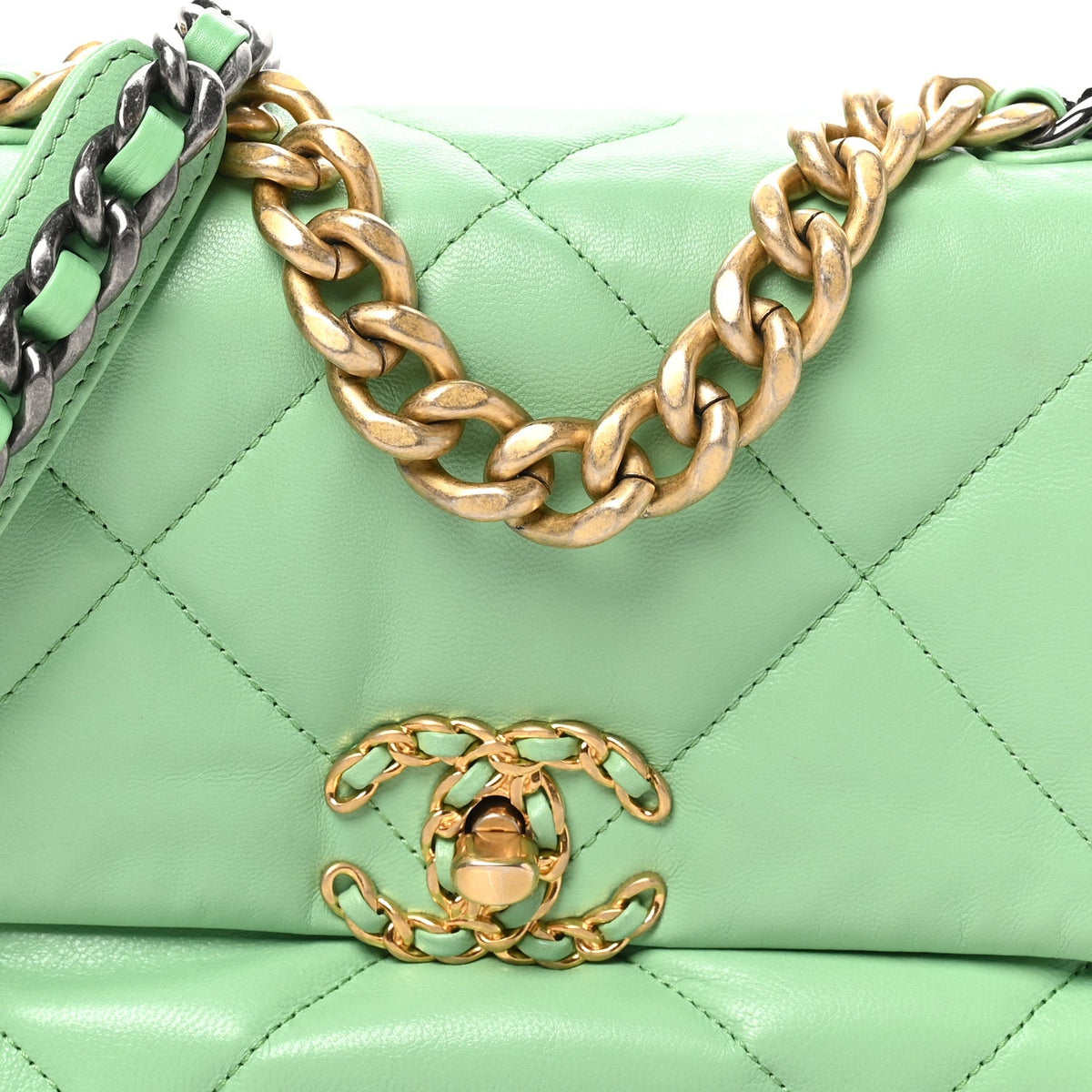 Goatskin Quilted Medium Chanel 19 Flap Light Green